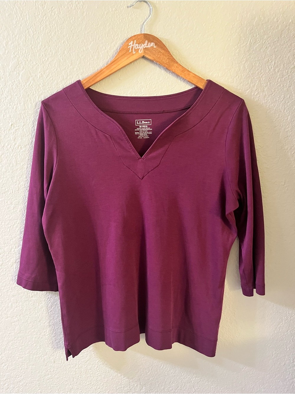 L.L. Bean Women's V-Neck Long Sleeve Top in Plum